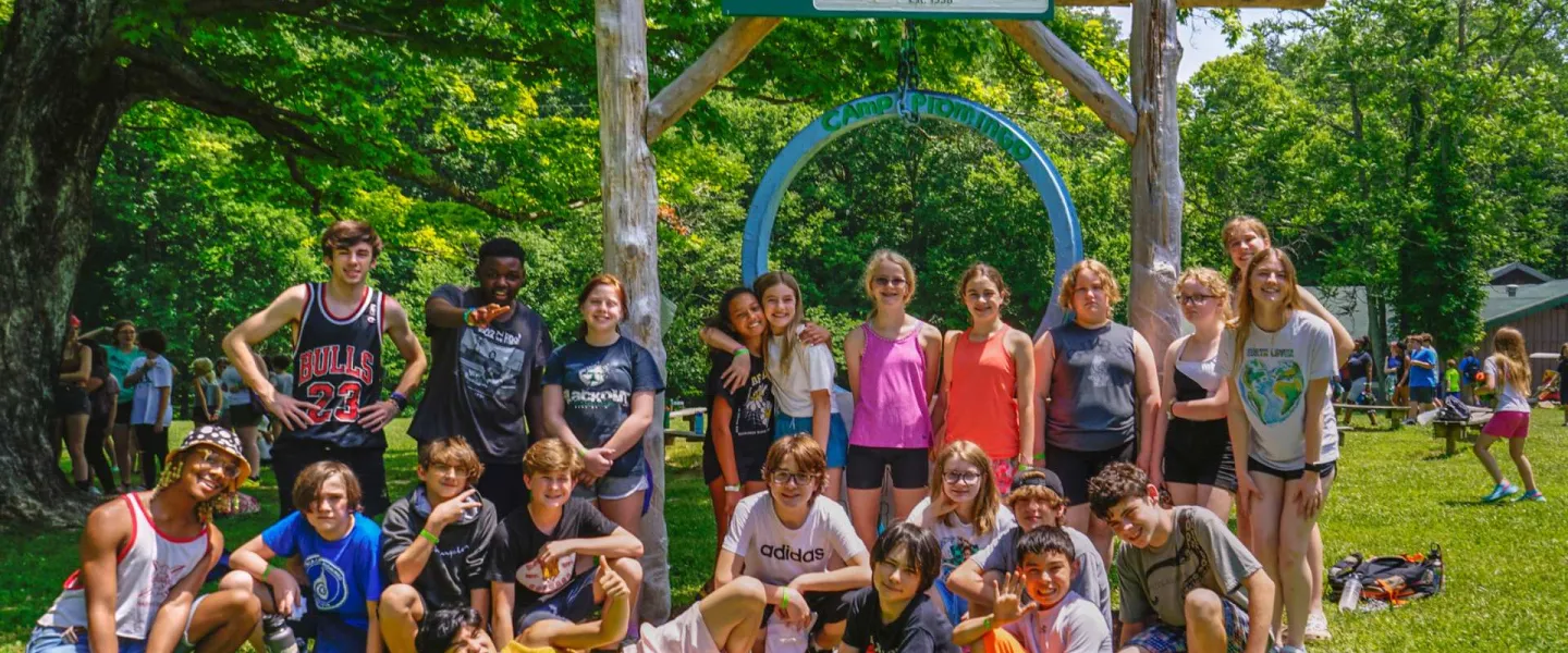 Group of happy campers at YMCA Camp Piomingo gong