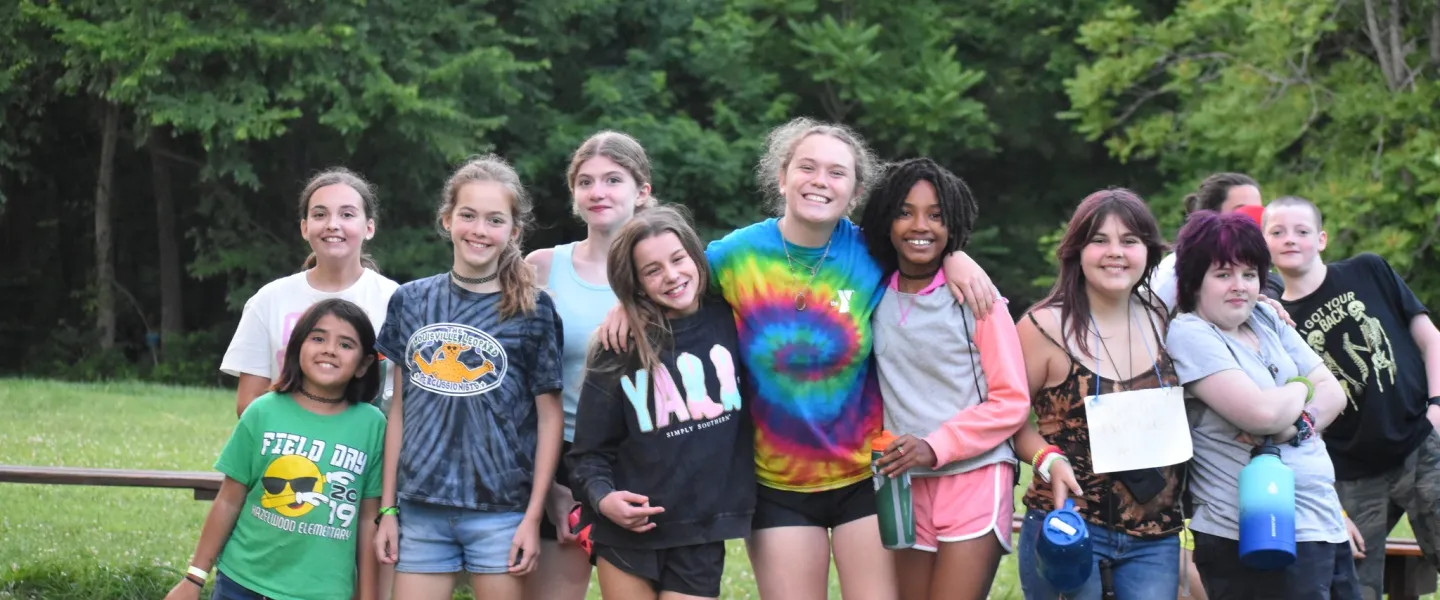 Group of teens outside at Camp Piomingo
