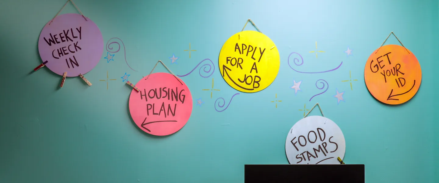 Arts and crafts hanging on a wall