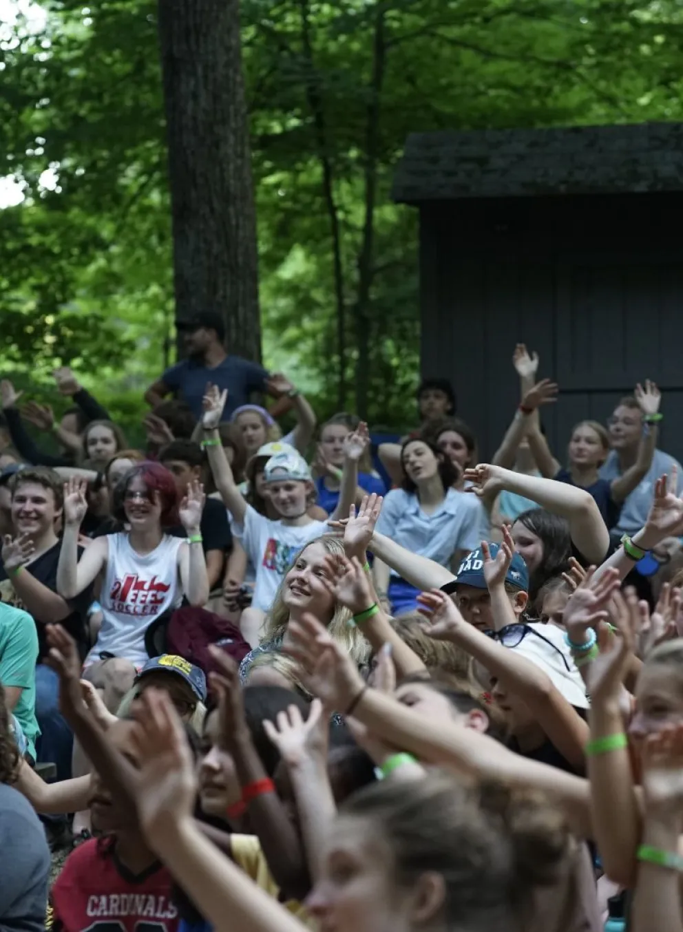 Large group of campers outdoors at Camp Piomingo