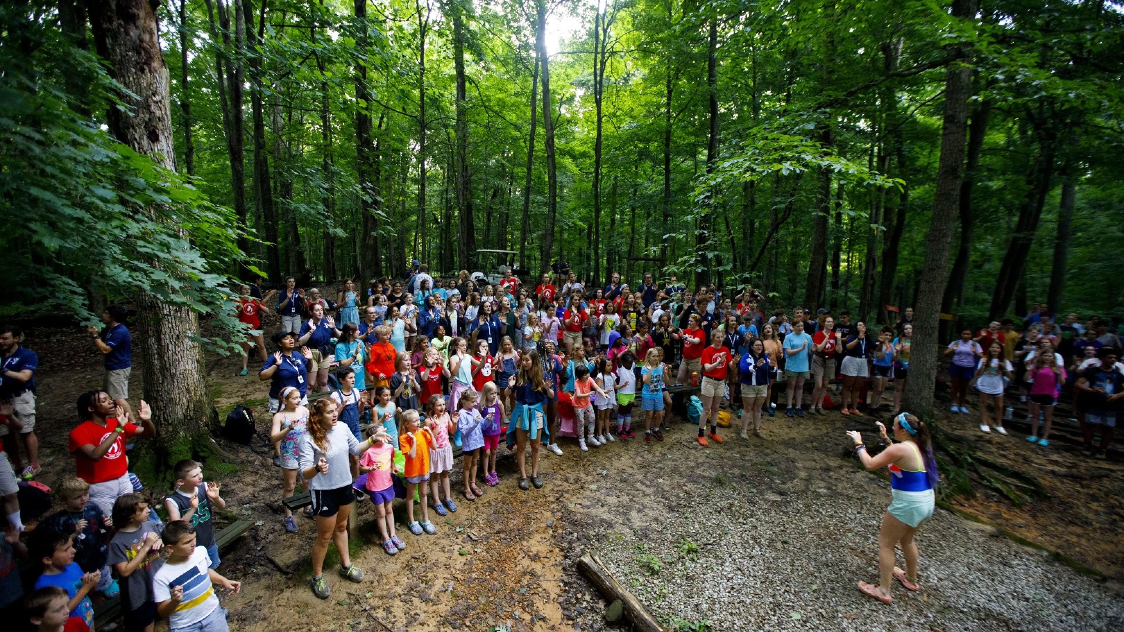 Group photo of summer day campers at YMCA Camp Piomingo