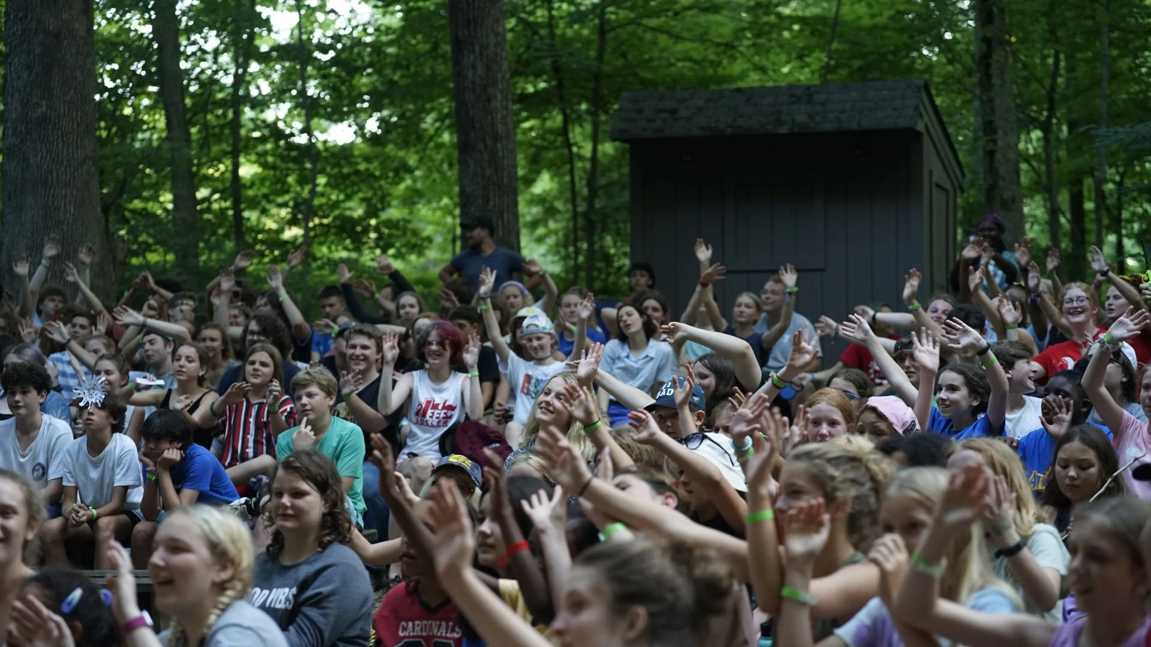 Large group of campers outdoors at Camp Piomingo